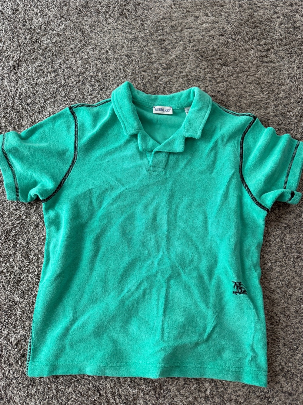 Burberry Bright Teal Short Sleeve Polo Shirt - Logo Detail